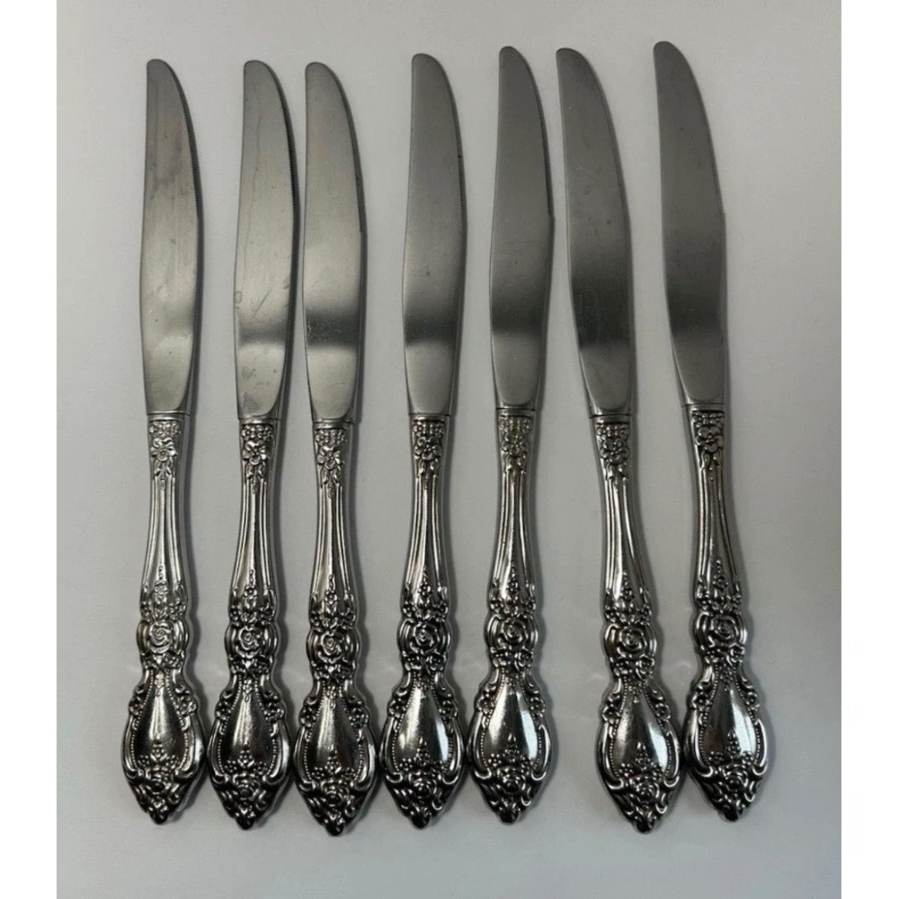 Oneida Floral Stainless Steel Dinner Knives Set of 7 Floral Ornate 9"